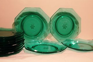 Etched Green Glass 7 3/8 " Etched Flower Plates Set Of 12