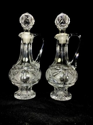 Matching Vintage Crystal Cruets With Stoppers 24 Bp0