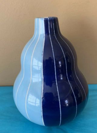 Signed Jonathan Adler Modern Striped Gourd Vase Small - Blue 6” Make Offer