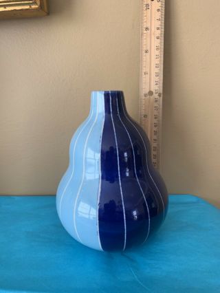Signed Jonathan Adler Modern Striped Gourd Vase Small - Blue 6” Make Offer 3