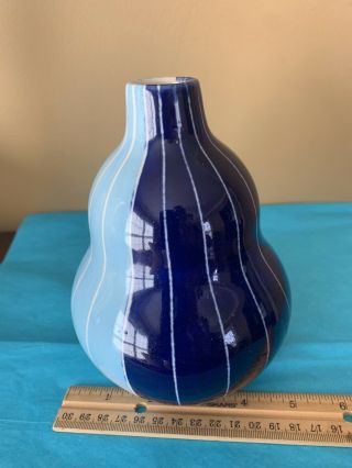 Signed Jonathan Adler Modern Striped Gourd Vase Small - Blue 6” Make Offer 4