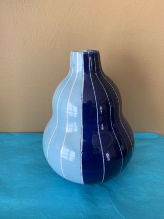 Signed Jonathan Adler Modern Striped Gourd Vase Small - Blue 6” Make Offer 5