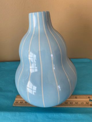 Signed Jonathan Adler Modern Striped Gourd Vase Small - Blue 6” Make Offer 6