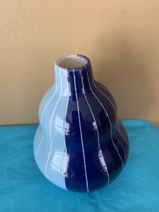 Signed Jonathan Adler Modern Striped Gourd Vase Small - Blue 6” Make Offer 7