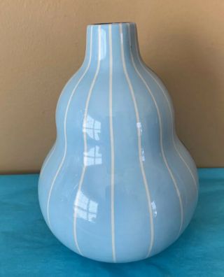 Signed Jonathan Adler Modern Striped Gourd Vase Small - Blue 6” Make Offer 8
