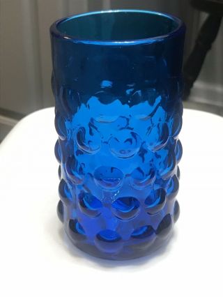 Blenko Hand Blown Cobalt Blue Bubble Blue Tumbler Thick Glass Heavy Rare