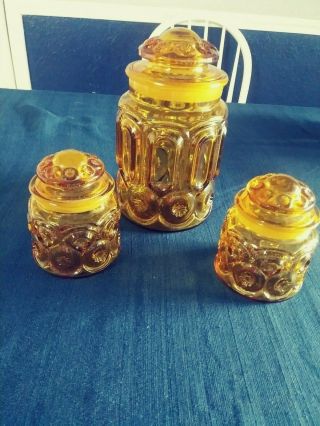 Moon And Stars Amber By Smith Glass One Sugar And Two Tea Canisters