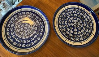 Set Of 2 Boleslawiec Polish Pottery Stoneware 11” Dinner Plates Blue & White