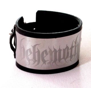 Behemoth Stainless Steel Black Leather Bracelet Wristband Buckle Adjustable