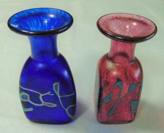 Two Hand Made Robert Held Signed Art Glass Vases Made In Canada,  Approx.  4 1/2 " T