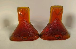 Vintage Mcm Blenko Teepee Bookends Amberina Orange Red Glass Rare Paperweight