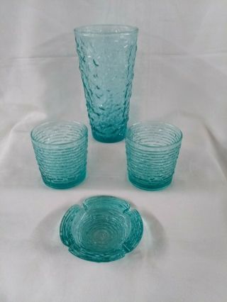 Vintage Lido Milano Soreno Aqua Turquoise Blue Tea Rocks Glasses Ashtray