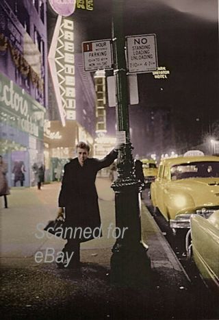 Very Rare James Dean - Alone On Ny City Street - Yellow Cab And Neon - Color 1950s