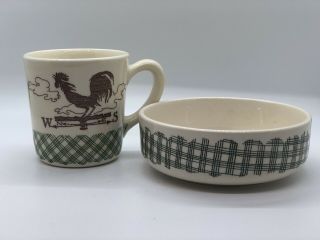 Vintage Vernon Kilns Rfd Rooster Weather Vane Cereal Bowl And Mug Htf