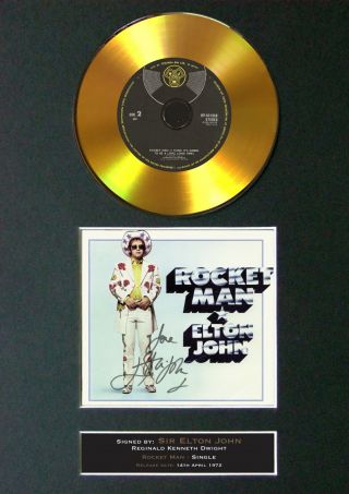 Gold Disc Elton John Rocket Man Signed Autograph Mounted Print A4 133