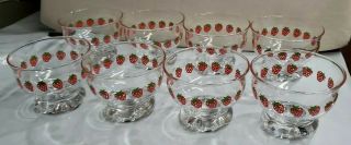 Vintage Set Of 8 Clear Glass With Strawberry Dessert Footed/cups Bowls 719
