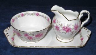Tuscan English Bone China Love In The Mist Creamer & Open Sugar Bowl With Tray