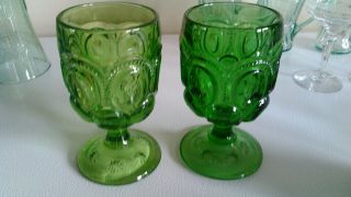 2 - Antique Glassware/tumblers/ Moon And Star Green Goblets L E Smith Rare