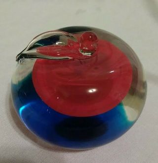 Vintage Murano Red & Blue Apple Fruit Art Glass Paperweight