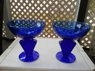 Vtg Cobalt Blue France 5 " Champagne Wine Margarita Goblets Glasses (set Of 2)