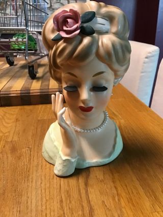 Antique Vintage Lady Head Vase Headvase Inarco E - 193/l 7.  5” Tall