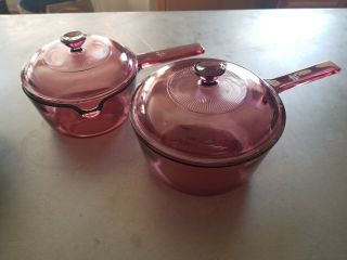 Corning Visions Cranberry 4 Piece Saucepan/pots Cookware W/lids Set - 1l & 1.  5l