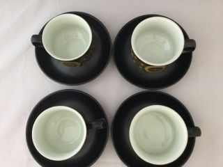 Set of 4 Denby Samarkand Brown Flowers Circles Flat Coffee /Tea Cup & Saucers 3