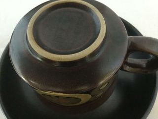Set of 4 Denby Samarkand Brown Flowers Circles Flat Coffee /Tea Cup & Saucers 7