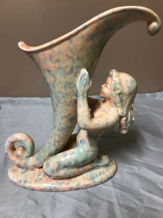 Vintage Mid Century Early Royal Haeger Cornucopia Nude Vase Peach Agate Glaze