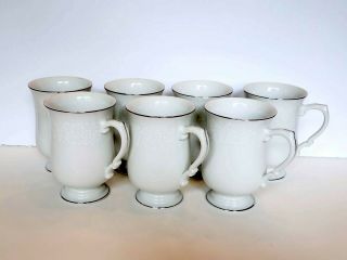 7 Crown Victoria Lovelace White Flowers Fine China Mugs Cups 4.  5 "