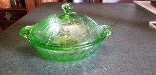 Vintage Green Floral Or Poinsettia 8 " Covered Vegetable Bowl With Lid