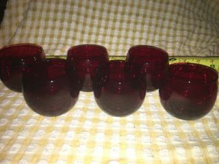 6 Rare Vtg Anchor Hocking Royal Ruby Red Roly Poly Glasses 2 1/2 " 6oz Liquor
