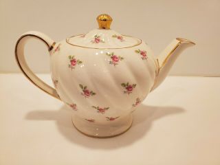 Vintage Sadler Teapot 4 Cup Pink Roses Swirl Numbered 1593 England Excelent Cond