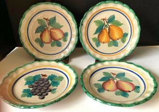 Hand Painted Italian Deruta Pottery 4 Fruit Decorated 8 " Plates Signed Italy 379