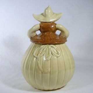 Vintage RED WING Dutch Girl Cookie Jar Pottery Yellow Brown Glaze No Chips Cute 5