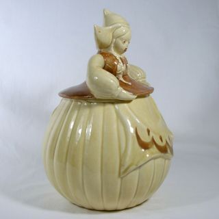 Vintage RED WING Dutch Girl Cookie Jar Pottery Yellow Brown Glaze No Chips Cute 7