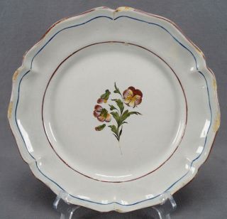 18th Century French Faience Hand Painted Purple Pansies Dinner Plate