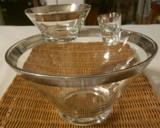Vintage Mid Century Dorothy Thorpe Sterling Silver Band Glass Chip Dip Bowl
