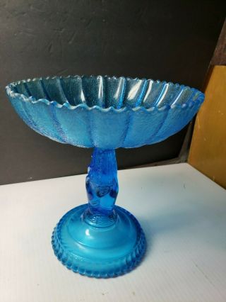 Rare 1800s Eapg Hobbs Tree Of Life Hand Footed Compote Blue Color