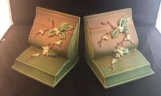 Vintage Roseville Pottery Green Snowberry Bookends 18 - E