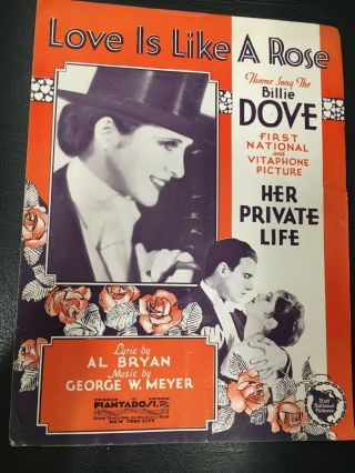 Billie Dove & Walter Pidgeon 1929 Movie Sheet Music,  1st Nat Vitaphone Pre - Code