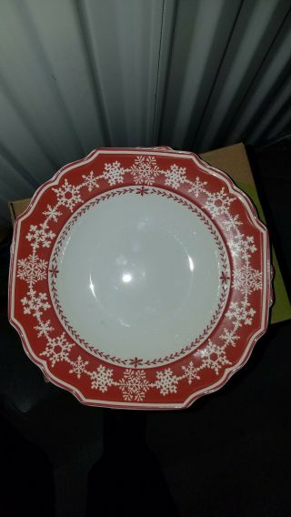 Villeroy & Boch My Winter Forest (6) Rimmed Soup Bowls,  8 3/4 " Red Snowflakes