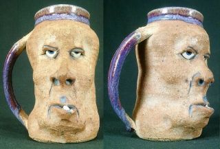 Vintage Face Mug Handmade Stoneware Studio Pottery Coffee Signed Homemade Mean