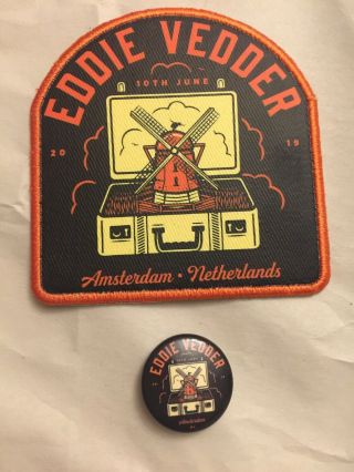 Eddie Vedder Amsterdam Night 2 Patch And Button Pin Set 2019.