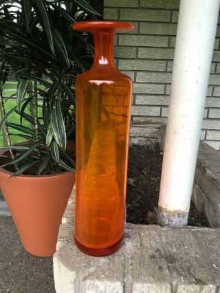 1960s Greenwich Flint Craft Orange Tall Vase Or Decanter Bottom Tom Connelley
