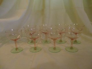 Set Of 8 Tiffin Glass Pink & Green Watermelon Sherbet/champagne Glasses