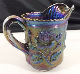 Imperial Carnival Glass LUSTRE ROSE Amethyst Purple Pitcher WOW Colors RARE 8