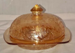 Jeannette Floragold Iridescent 6 1/4 " Square Butter Dish W/ Round Cover