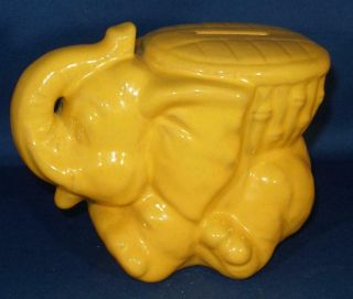 Frankoma Pottery 380 Elephant Piggy Bank Autumn Yellow Glaze Circa 1980 - 1983