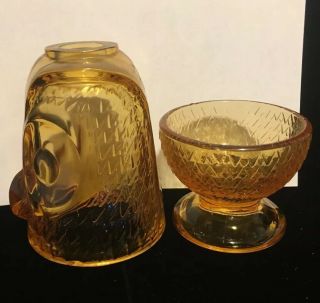 Vtg Viking Glass Amber Yellow Fairy Lamp MidCentury 2 PC Candle HOLDER 4